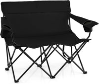 Sedia da Campeggio Doppia, Poltrona Pieghevole per 2 Persone con Portabicchieri, Borsa per il Trasporto, Sedia da Giardino Portatile per Spiaggia, Picnic, Pesca, Portata 300 kg (Nero)