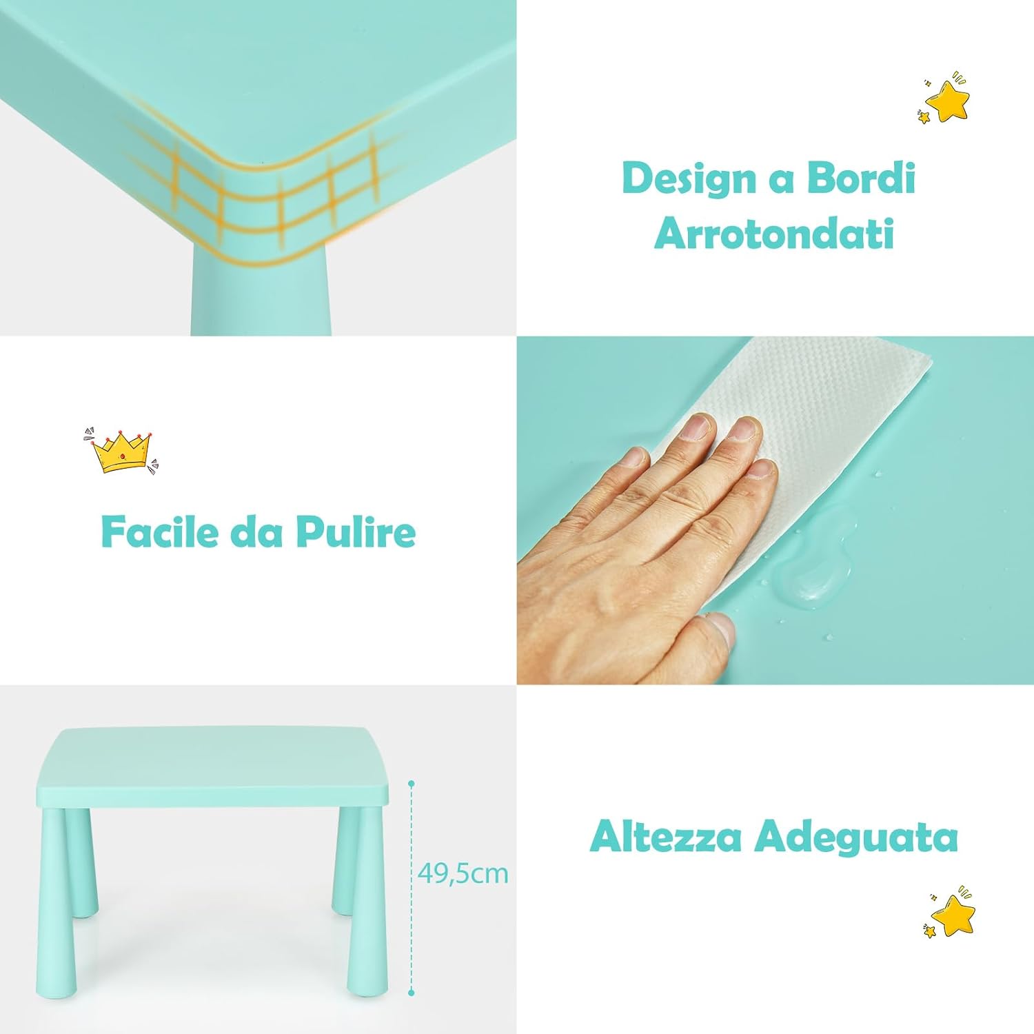 Set di Tavolo e Sedie per Bambini, Multifunzione, Tavolo e 2 Sedie da Gioco, 76,5 x 54,5 x 49,5 cm (Verde)