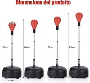 Sacco da Boxe da Terra Regolabile in 4 Posizioni, Sacco da Boxe con Supporto e Base Stabile, Ideale per Adulti e Bambini