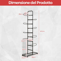 Scaffale Portapalle a 7 Livelli, Porta Pallacanestro in Metallo con 7 Asticelle Rimovibili e Cestino Laterale per Palline, Organizzatore Attrezzature Sportive con Piedini Regolabili
