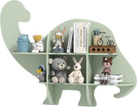 Libreria da Parete per Bambini a Forma di Dinosauro, Mensola a 2 Ripiani in Legno da Appendere, Scaffale da Parete per Camera dei Bambini Camera da Gioco Asilo, 105,5x16x78,5 cm