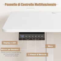 Scrivania Regolabile in Altezza 160 x 60 cm, Scrivania Elettrica con Pannello Smart Anticollisione, Scrivania per Computer con 2 Fori per Cavi e 2 Ganci, per Ufficio e Studio, Bianco