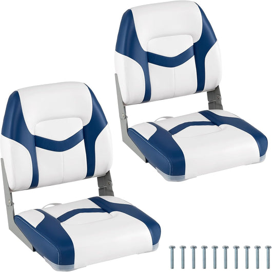 Set di 2 Sedie da Barca, Sedili Alti da Barca Pieghevole Morbide Imbottite Spesse, Sedile Nautica Ergonomico per Imbarcazioni da Pesca, 42 x 49 x 51 cm, Blu e Bianco