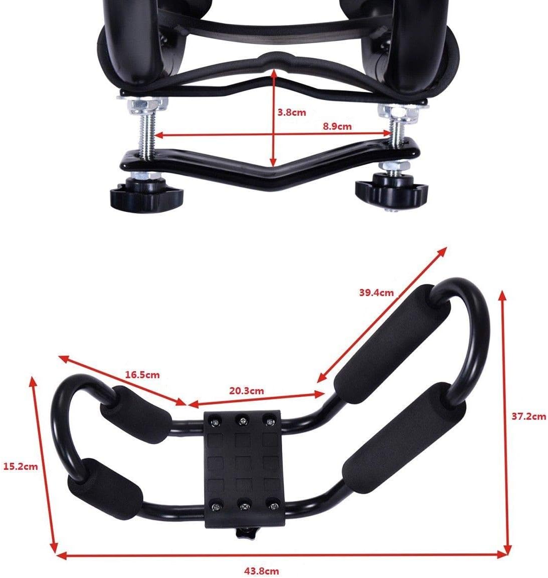 4 Pezzi Supporto da Portapacchi per Auto Porta Kayak per Tetto dell'Auto a Forma U con 4 Cinghie Incluse