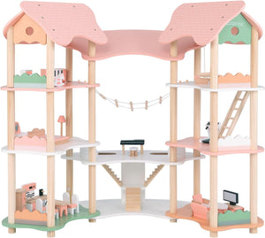 Casa delle Bambole in Legno, Casa delle Bambole a 3 Piani con 7 Stanze e Mobili, Accessori Realistici, per Bambini 3-8 Anni, 100 x 48 x 85,5 cm