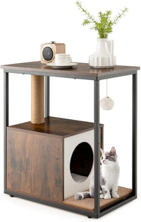 Cuccia per Gatti, Casetta per Gatti con Giocattolo a Palla Pensile e Dispositivo Anti-Ribaltamento, Tavolino Moderno e Multisuo con Case per Gatti, 60 x 36 x 66 cm(Marrone)