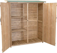 Capanno da Giardino, Ripostiglio da Esterno con 2 Porte e Ripiani, Casetta Porta Attrezzi in Legno con Serratura, 140 x 50 x 162 cm