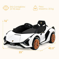Macchina Elettrica Lamborghini per Bambini da 12V, Veicolo Elettrico con Luci LED MP3 Telecomando, Fino a 5km/h, +3 Anni (Bianco)