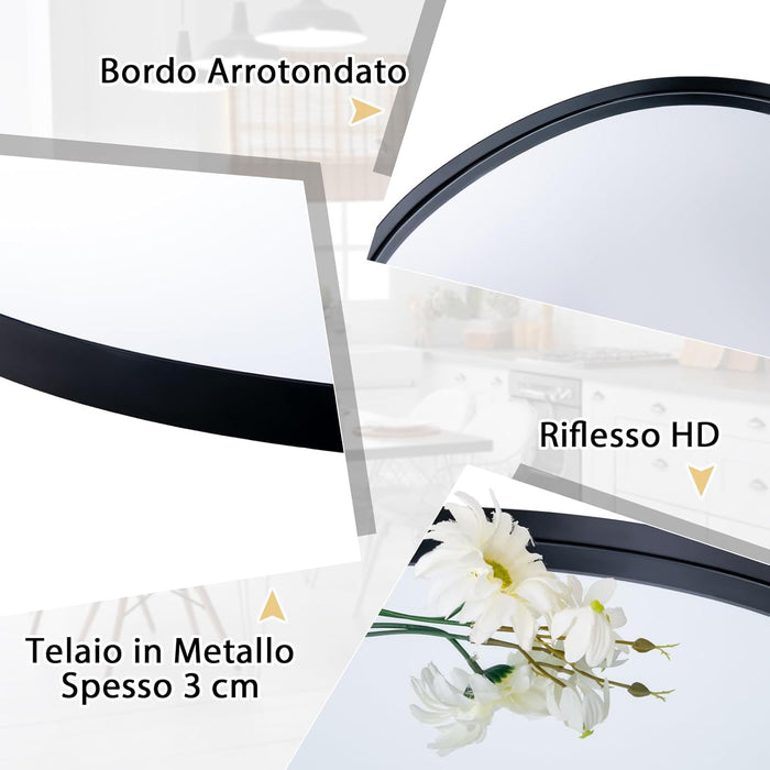 Specchio da Parete 78x56 cm, Specchio da Bagno a Forma Irregolare con Base Posteriore Premium, Specchio Decorativo per Soggiorno Ingresso Bagno (78 x 56 cm Nero)
