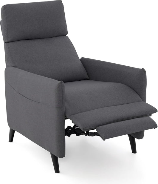 Poltrona Reclinabile, Poltrona in Tessuto di Lino con Schienale e Poggiapiedi Regolabili, Sedile Morbido Imbottito, 2 Tasche, per Soggiorno Camera da Letto, Carico 120 kg (Grigio scuro)