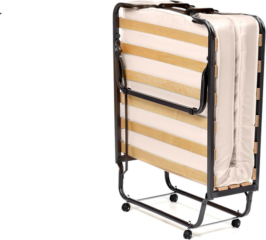 Letto Brandina Pieghevole, con Materasso in Memory Foam, Struttura Resistente e 4 Ruote Girevoli, Lettino Pieghevole per Casa Ufficio, 200 x 80 x 40cm (Stile 2 Beige)