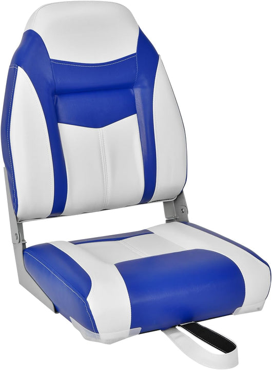 Sedia da Barca, Sedile da Barca Pieghevole con Morbido Cuscino Imbottito, Rivestimento in PVC Impermeabile, Blu (1)