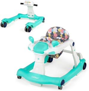 Girello per bambini 2 in 1, Girello con Altezza e Velocità Regolabili, Carillon con Luci e Cuscino Comodo, Primi Passi per Bambini 6-18 Mesi, Capacità di carico: 15 kg (Verde)