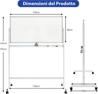 Lavagna Bianca Magnetica Doppia, Design Regolabile in Altezza con Ruote Bloccabili, 6 Pennarelli, 12 Calamite e 1 Cancellino, Ideale per Casa Ufficio e Scuola, 126 x 59 x 145/165 cm, Bianco