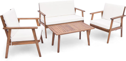 Set Salotto da Giardino 4 Pezzi Legno di Acacia, Arredi Esterni con Tavolino per Patio, Terrazza, Balcone, Grigio/Bianco (Bianco)