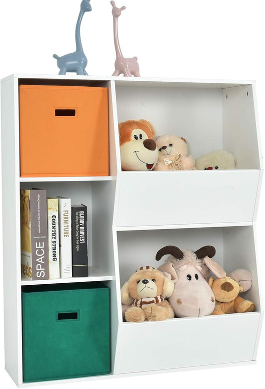 Armadietto Porta Giochi per Bambini, Organizer Giocattoli con 2 Cestini Extra, Libreria Multifunzionale per Libri Giocattoli Bambole, 76x28x94 cm, Bianco