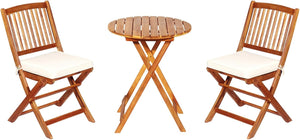 Set Tavolo e Sedie da Giardino, Set Mobili da Giardino Pieghevoli 3 Pezzi in Legno di Acacia, con Cuscini, Arredo Giardino per Giardino Terrazzo Balcone (Cuscini Beige)