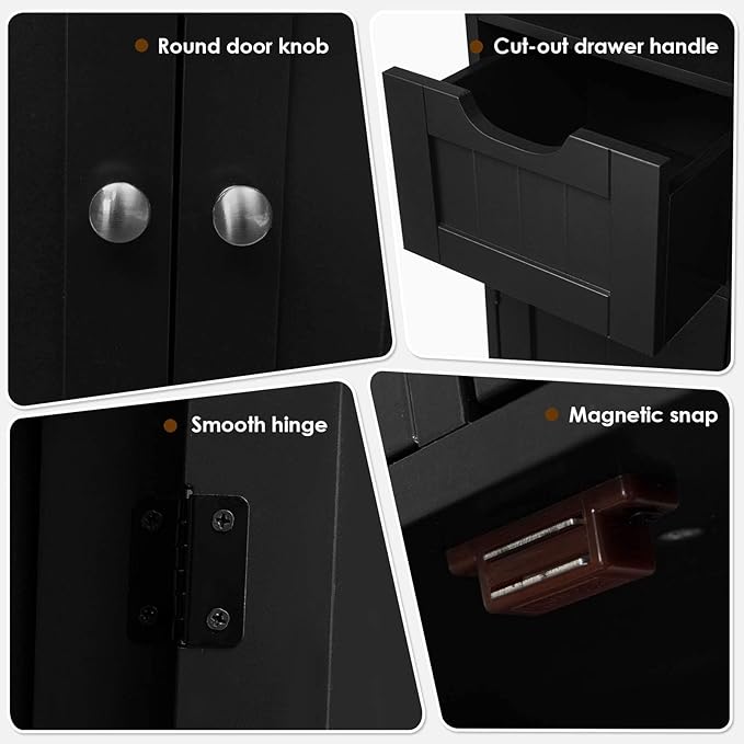 Armadietto Terra da Bagno Mobile Autoportante, Mobiletto Ufficcio Multiuso, con Cassetti e Ripiani, Ampio Spazio, Legno (Bianco)