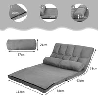 Divano Letto da Terra con 2 Cuscini, Divano Letto Pieghevole con Schienale Regolabile a 6 Livelli, Ideale per Camera da Letto e Soggiorno (Grigio)