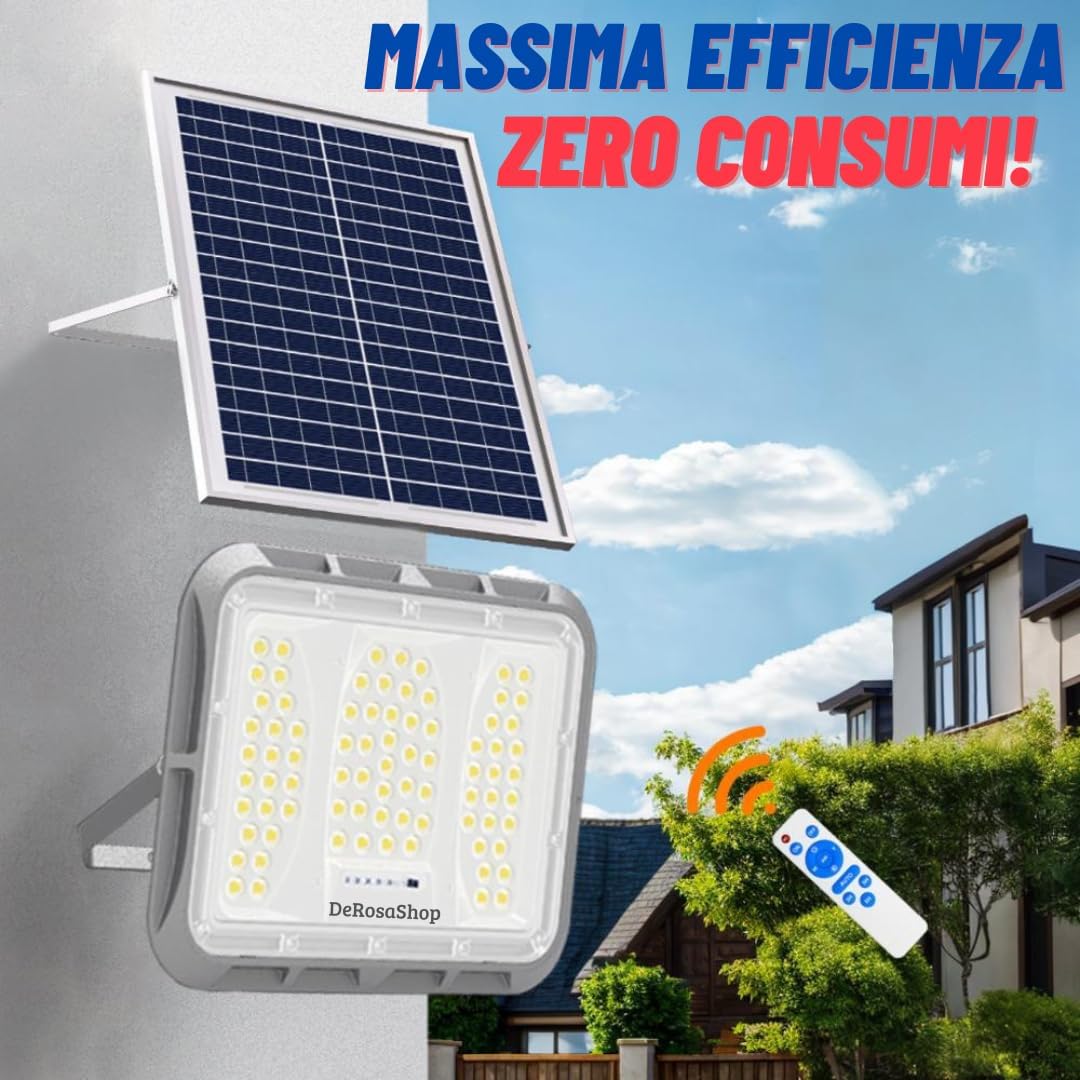 Faretto LED Solare da Esterno 600W, Faro con Sensore Crepuscolare e 150 LED