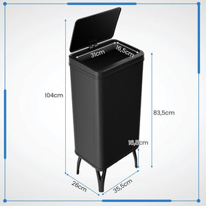Bidone per Spazzatura in Acciaio Inossidabile 50L, Cestino per Spazzatura Automatico con Sensore di Movimento e Coperchio Rimovibile, con Gambe Staccabili per Cucina Ufficio (Nero)
