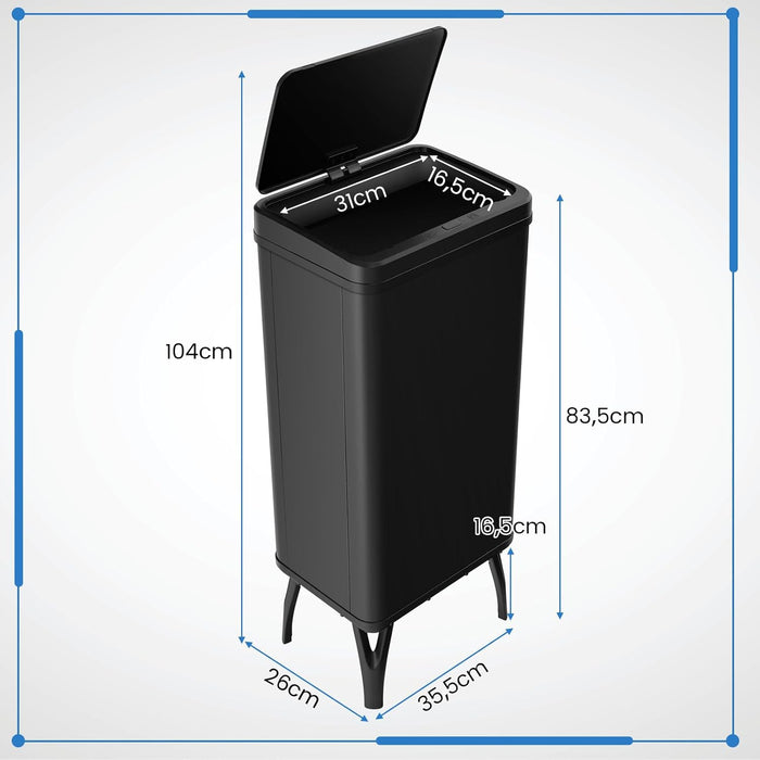 Bidone per Spazzatura in Acciaio Inossidabile 50L, Cestino per Spazzatura Automatico con Sensore di Movimento e Coperchio Rimovibile, con Gambe Staccabili per Cucina Ufficio (Nero)