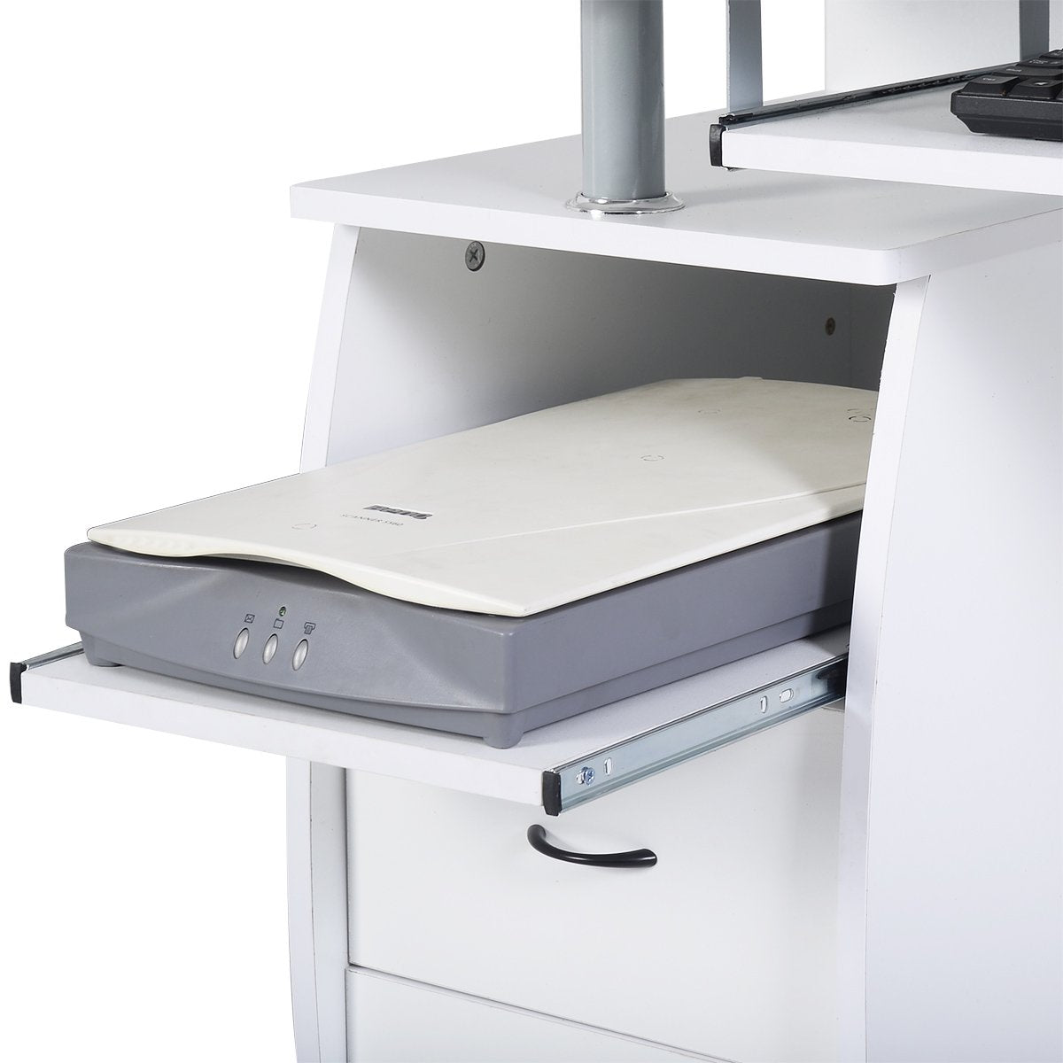 Scrivania da Computer, Scrivania con Cassettiera e Porta Hardware,120 x 55 x 85 cm (Bianco)