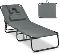Lettino Prendisole con Foro per Viso, Sdraio da Spiaggia Pieghevole con Cuscini, Schienale Regolabile in 5 Posizioni, Lettino Portatile Portata 160 kg, 63 x 194 x 37 cm (Grigio)