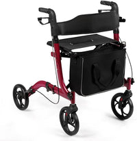 Deambulatore Pieghevole per Anziani Ultraleggero, con Sedile Borsa da Spesa e 4 Ruote Freno a Mano, Rollator Altezza Regolabile, Capacità 136kg, Lega di Alluminio, Nero (Rosso)