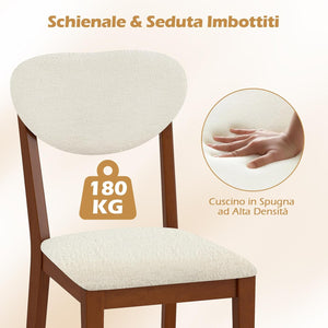 Set da 2 Sedie da Pranzo, Sedie Moderne Senza Braccioli con Gambe in Legno di Gomma, Seduta e Schienale Imbottiti, per Soggiorno, Sala da Pranzo e Ristorante, Portata 180 kg