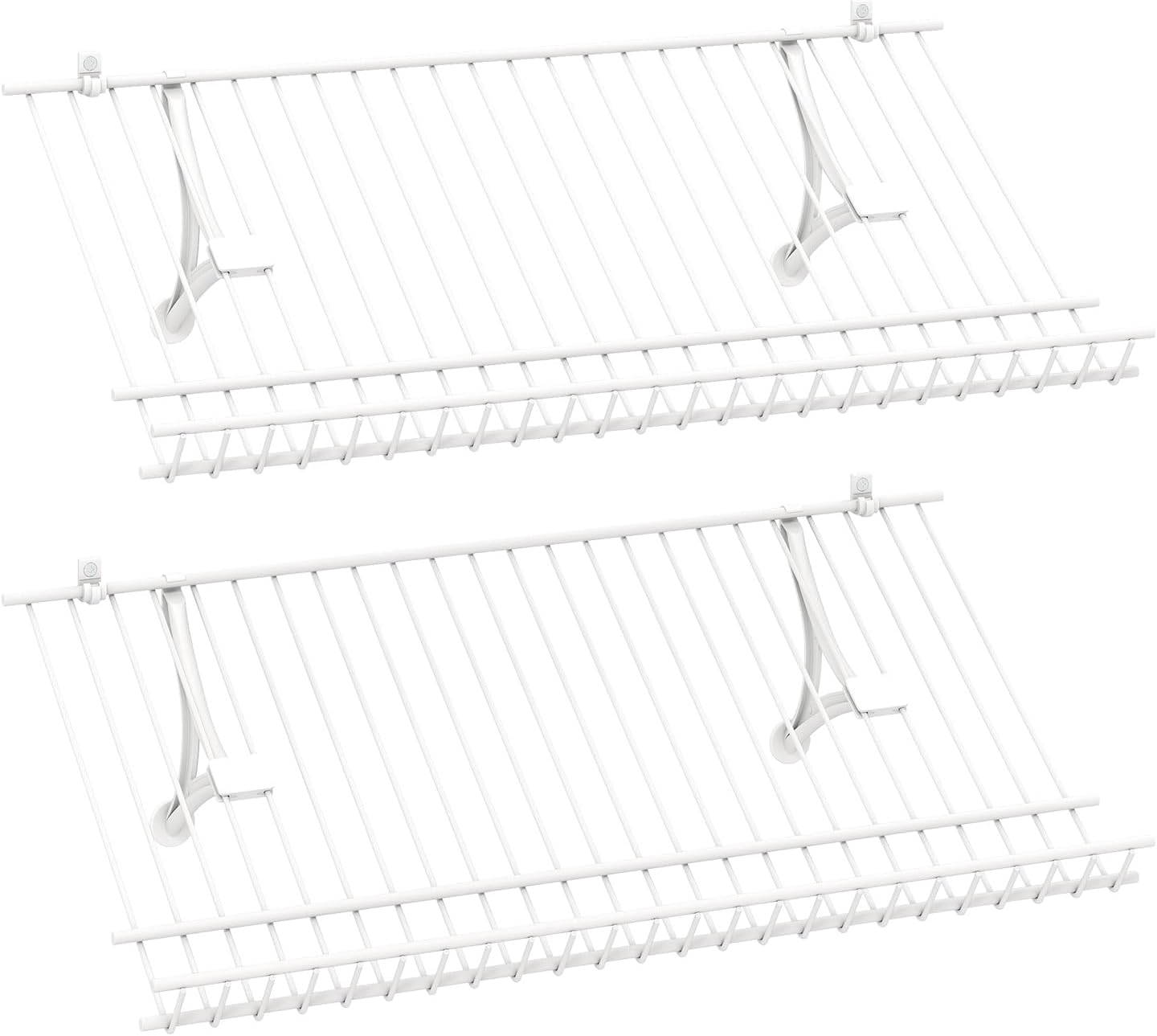 Set di 2 Scaffali a Muro, 61 cm Porta Scarpe in Metallo, Kit Organizzatore di Stoccaggio, 4 Supporti in PVC, Unità di Mensole Personalizzabile per Lavanderia Camera da Letto, 61x30x2,5 cm