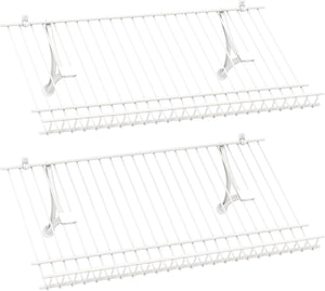 Set di 2 Scaffali a Muro, 61 cm Porta Scarpe in Metallo, Kit Organizzatore di Stoccaggio, 4 Supporti in PVC, Unità di Mensole Personalizzabile per Lavanderia Camera da Letto, 61x30x2,5 cm