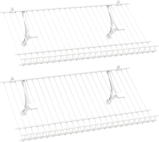 Set di 2 Scaffali a Muro, 61 cm Porta Scarpe in Metallo, Kit Organizzatore di Stoccaggio, 4 Supporti in PVC, Unità di Mensole Personalizzabile per Lavanderia Camera da Letto, 61x30x2,5 cm