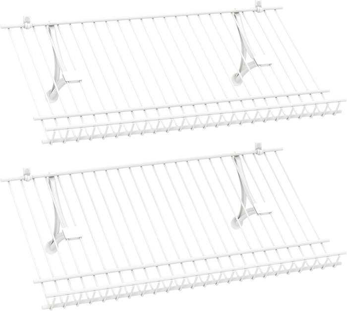 Set di 2 Scaffali a Muro, 61 cm Porta Scarpe in Metallo, Kit Organizzatore di Stoccaggio, 4 Supporti in PVC, Unità di Mensole Personalizzabile per Lavanderia Camera da Letto, 61x30x2,5 cm
