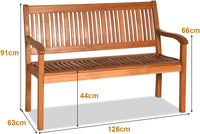 Panchina da Giardino in Legno, Panca per 2 Persone, Schienale Ergonomico, per Cortile Veranda Piscina Balcone, 126 x 63 x 91 cm