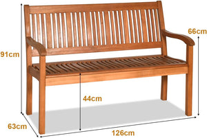 Panchina da Giardino in Legno, Panca per 2 Persone, Schienale Ergonomico, per Cortile Veranda Piscina Balcone, 126 x 63 x 91 cm