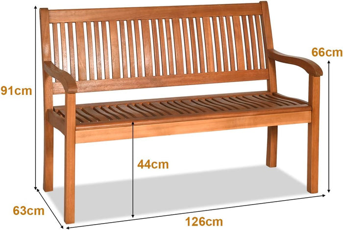 Panchina da Giardino in Legno, Panca per 2 Persone, Schienale Ergonomico, per Cortile Veranda Piscina Balcone, 126 x 63 x 91 cm