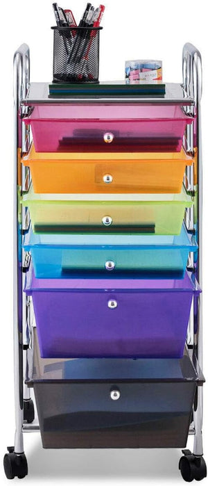 Carrello con 6 Cassetti e Ruote, Cassettiera in Plastica, con Due Dimensioni di Cassetti, Contenitore Multiuso per Casa Bagno e Ufficio, 37 x 74 x 32cm (Colorato)