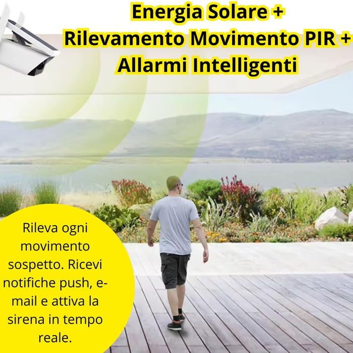 Telecamera WiFi Esterno con Pannello Solare 2MPX, Visione Notturna Infrarossi, Rilevamento Movimento, Audio Bidirezionale, Sicurezza IP con App iCSee e Supporto SD