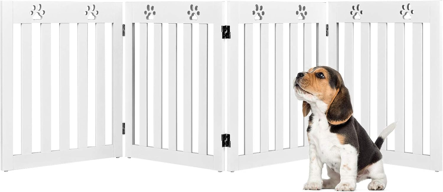 Cancelletto di Sicurezza Pieghevole, Barriera per Animali Domestici, in Legno, 4 Pannelli, 203 x 60 x 1,5 cm (Bianco)