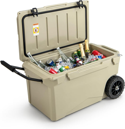 Frigorifero Portatile da 71 Litri con Ruote, Frigorifero da Campeggio con Manico, Frigo Portatile Resistente per Esterni a Tenuta Stagna, Fino 5-7 Giorni, per Campeggio, Picnic, Pesca