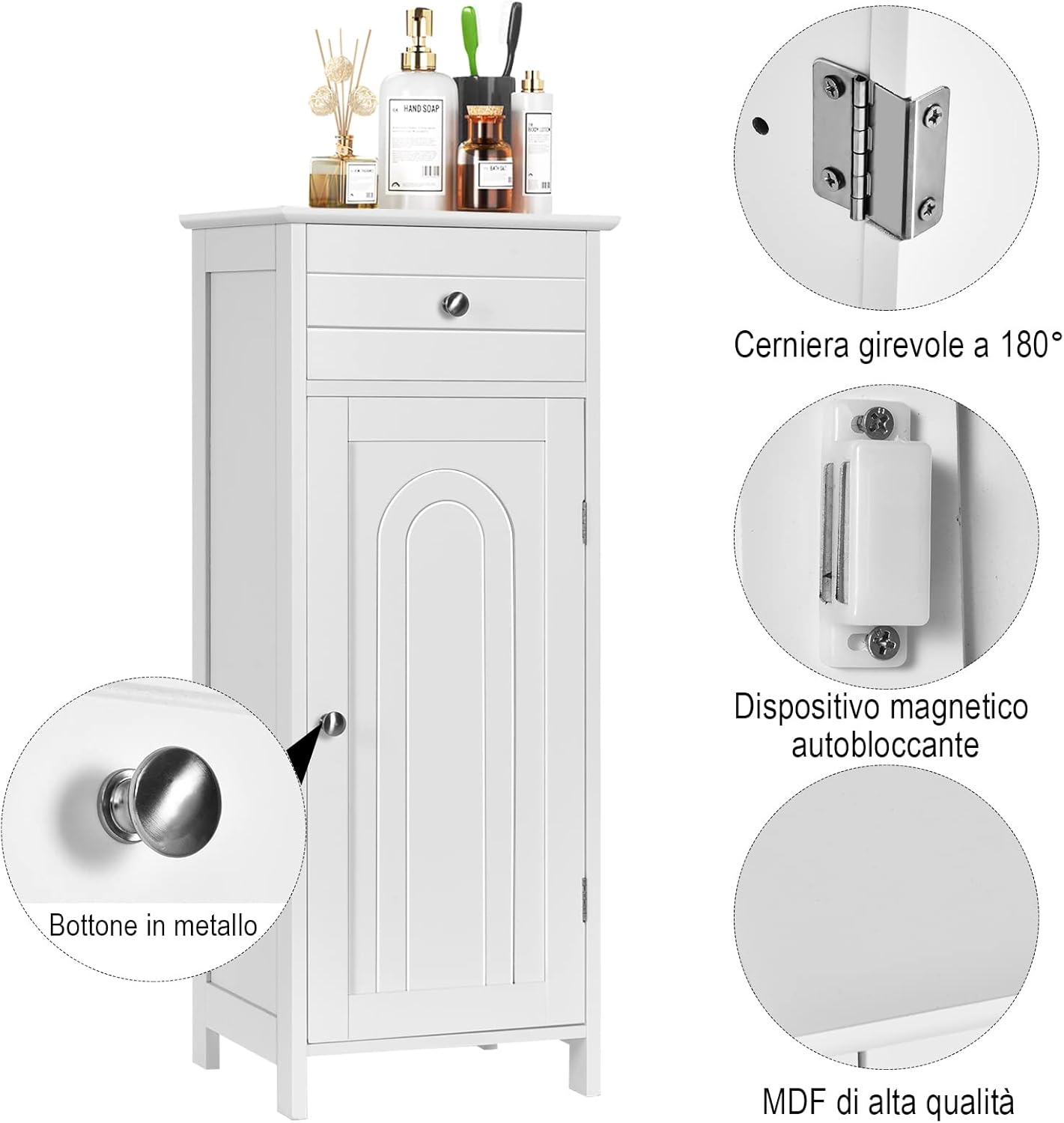 Armadio da Terra per Bagno, Mobile Armadietto con Cassetto, in MDF (E1) di Alta Qualità (Bianco)
