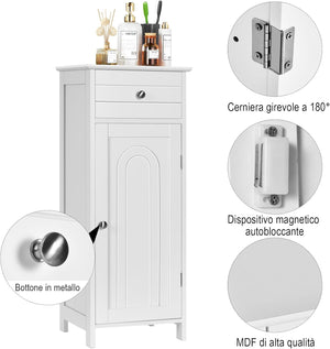 Armadio da Terra per Bagno, Mobile Armadietto con Cassetto, in MDF (E1) di Alta Qualità (Bianco)