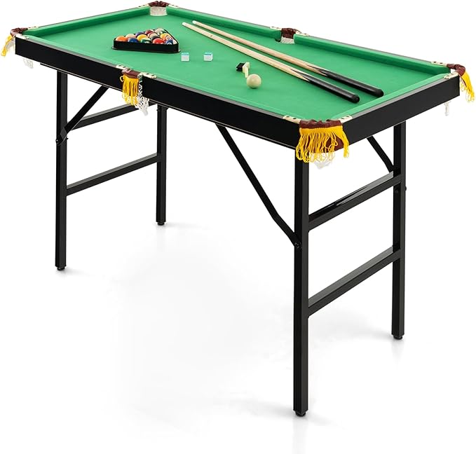 Tavolo da Biliardo Pieghevole, Mini Tavolo da Gioco Biliardo con Set di Accessori Stecche Palline Gessetti e Spazzola, Piedi Regolabili, per Sala Giochi bar Palestra, 122x64x78 cm