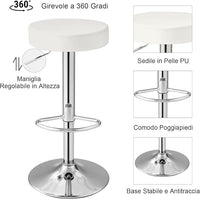 2 Sgabelli Regolabile in Altezza in Finta Pelle 63-84,5 cm, Sgabello Cucina Girevole con Poggiapiedi e Base Antiscivolo, Sedia Portata 115 kg per Sala da Pranzo e Penisola Cucina