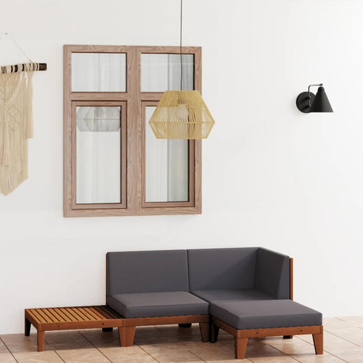 Set di mobili da giardino e cuscini, set da giardino per esterni, mobili da giardino e terrazza, set di mobili da giardino, divano da giardino, terrazza, 4 pezzi in legno massello di acacia