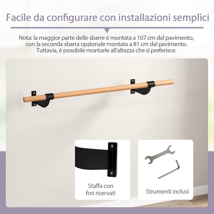 Sbarra Danza Classica da Parete, Barra per Balletto Singola, Idelae per Yoga, Stretching, Allenamento e Pose di Balletto, 120 x 15,5 x 31 cm