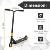 Scooter Acrobatico per Bambini, Monopattino Freestyle con 2 Ruote PU e Ampia Pedana in Alluminio, Scooter Pro per Trucchi Leggero da Strada per Bambini 10+ Anni, Carico 100 KG
