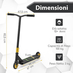 Scooter Acrobatico per Bambini, Monopattino Freestyle con 2 Ruote PU e Ampia Pedana in Alluminio, Scooter Pro per Trucchi Leggero da Strada per Bambini 10+ Anni, Carico 100 KG