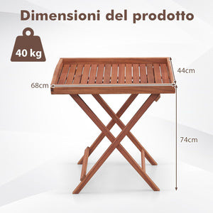 Tavolino Laterale da Giardino in Legno di a Acacia, Tavolino Pieghevole con Vassoio Rimovibile e Struttura a X, Tavolino da Tè per Interni ed Esterni, Portata 40 kg, 68 x 44 x 74 cm